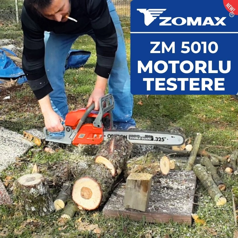 Zomax Zm5010 Eur5 Benzinli Motorlu Testere kesim anı