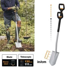 Fiskars Teleskopik Bahçe Küreği Keskin Uçlu 131300-1001567